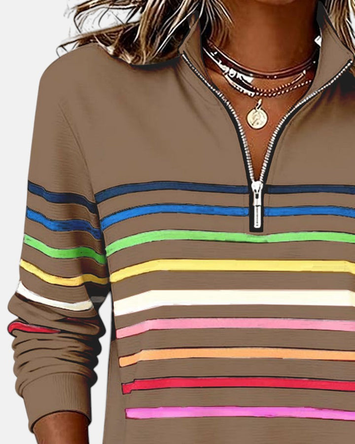 Marie | Rainbow Striped Zip Sweater