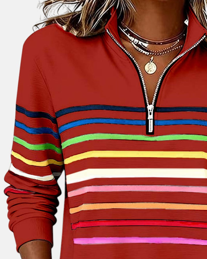 Marie | Rainbow Striped Zip Sweater