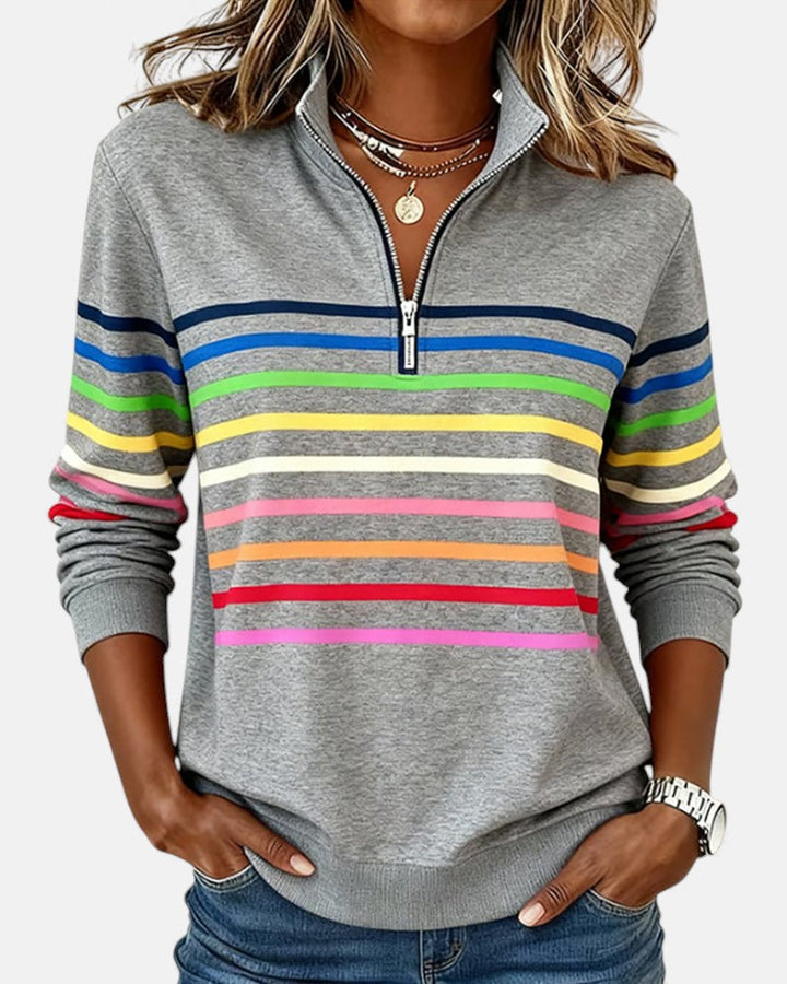 Marie | Rainbow Striped Zip Sweater