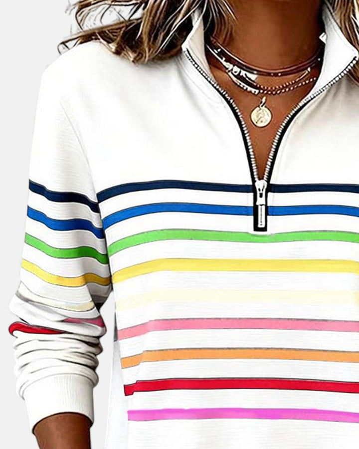 Marie | Rainbow Striped Zip Sweater
