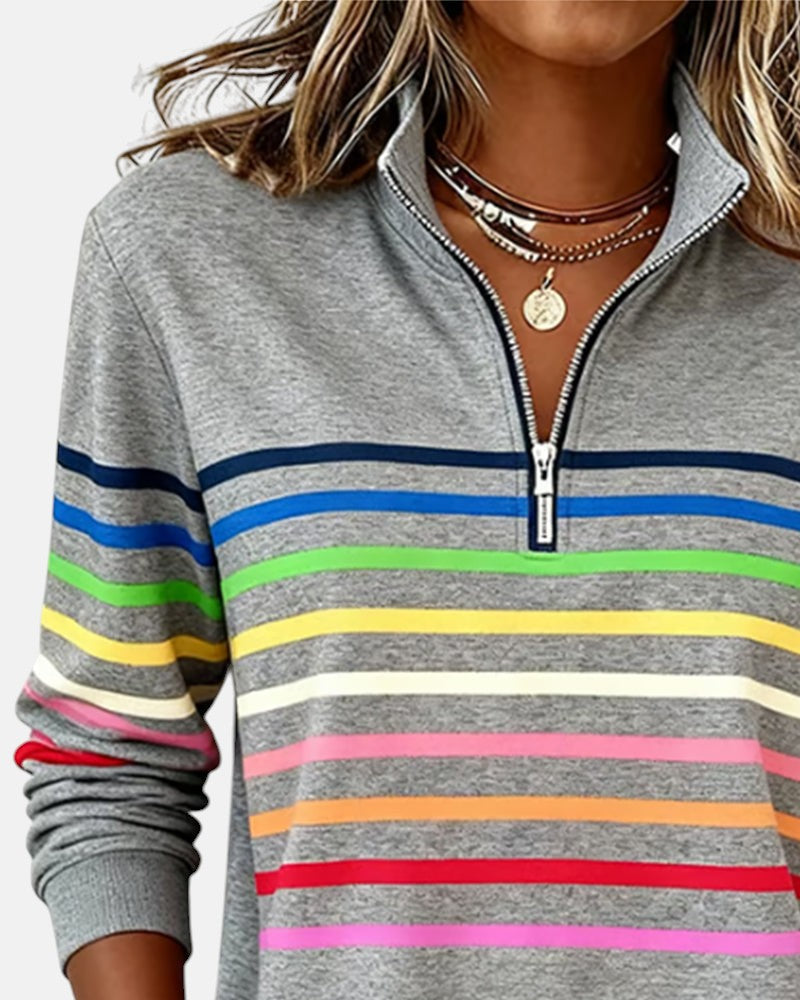 Marie | Rainbow Striped Zip Sweater