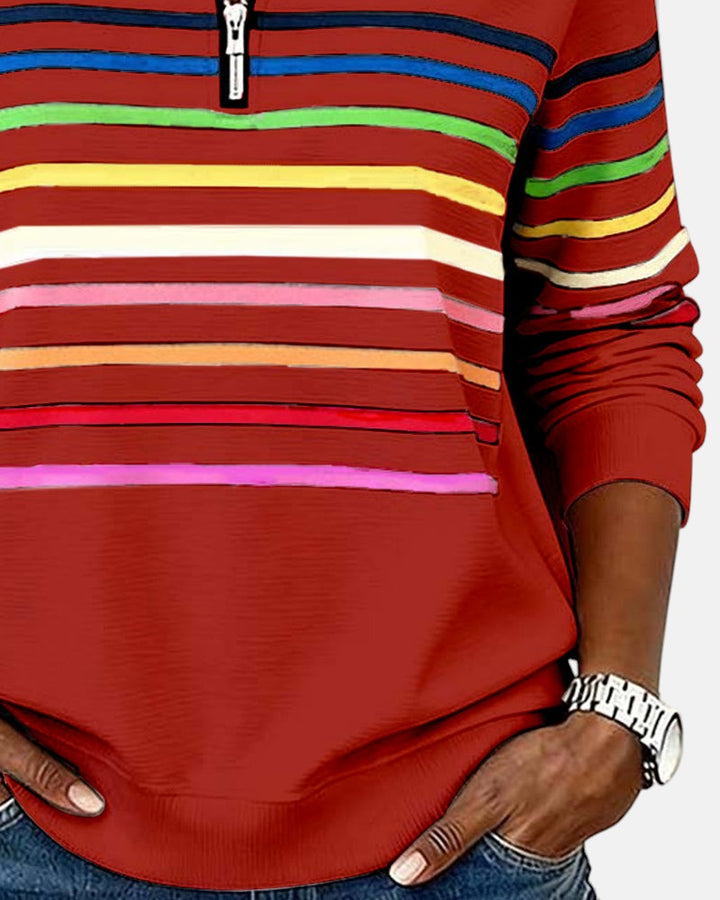 Marie | Rainbow Striped Zip Sweater