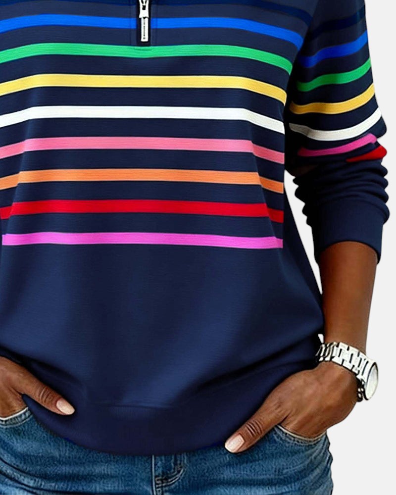 Marie | Rainbow Striped Zip Sweater