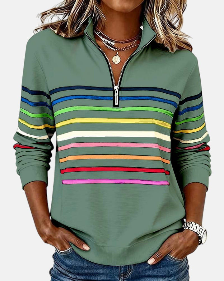 Marie | Rainbow Striped Zip Sweater