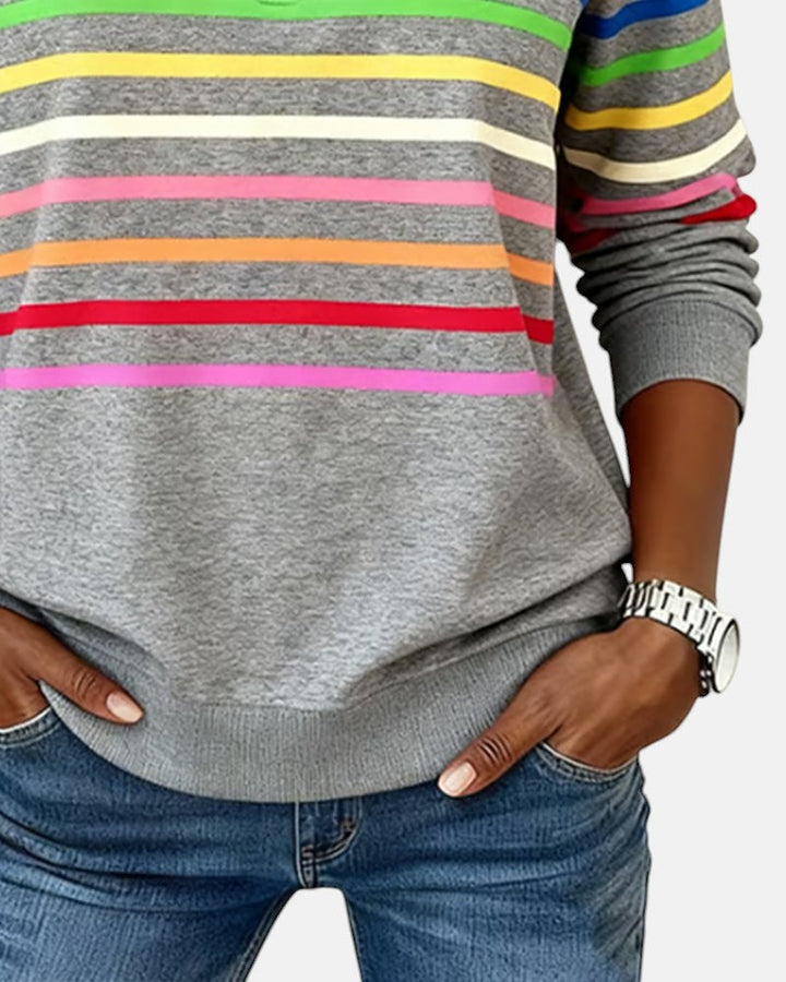 Marie | Rainbow Striped Zip Sweater