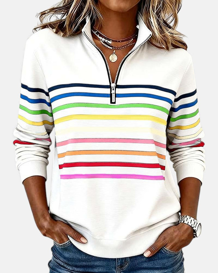 Marie | Rainbow Striped Zip Sweater
