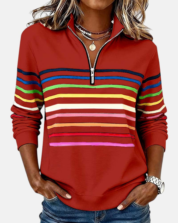 Marie | Rainbow Striped Zip Sweater