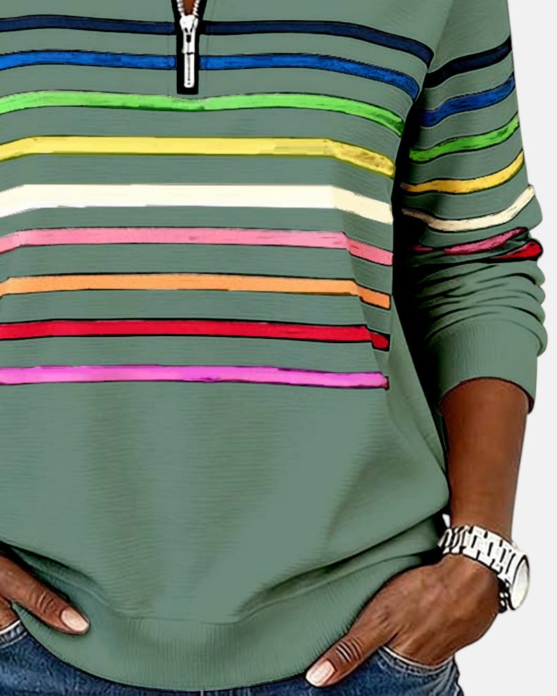 Marie | Rainbow Striped Zip Sweater