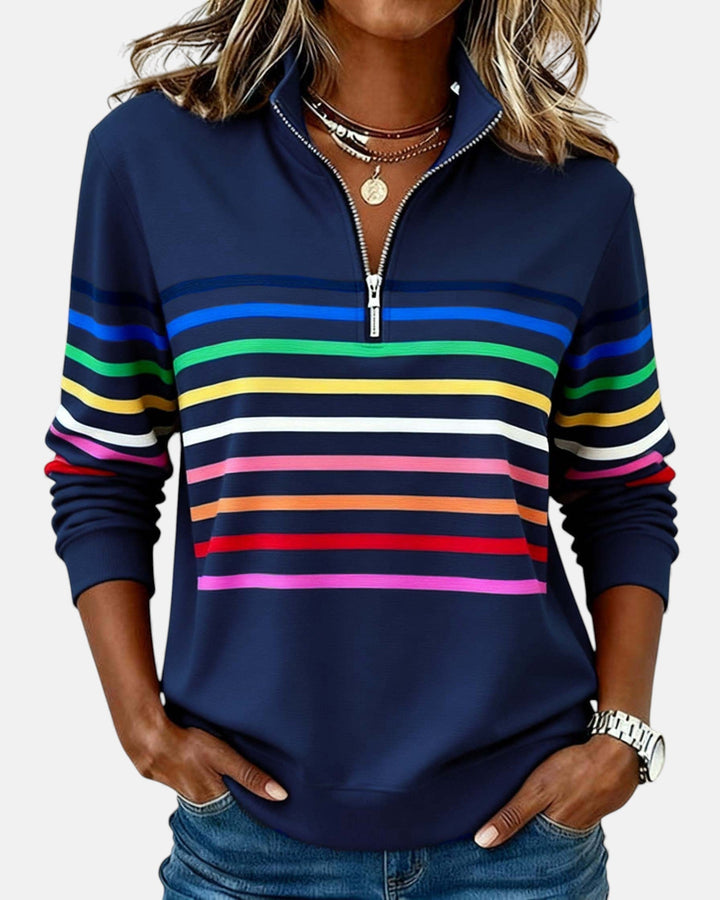 Marie | Rainbow Striped Zip Sweater