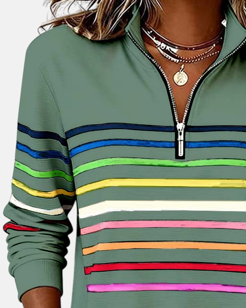 Marie | Rainbow Striped Zip Sweater