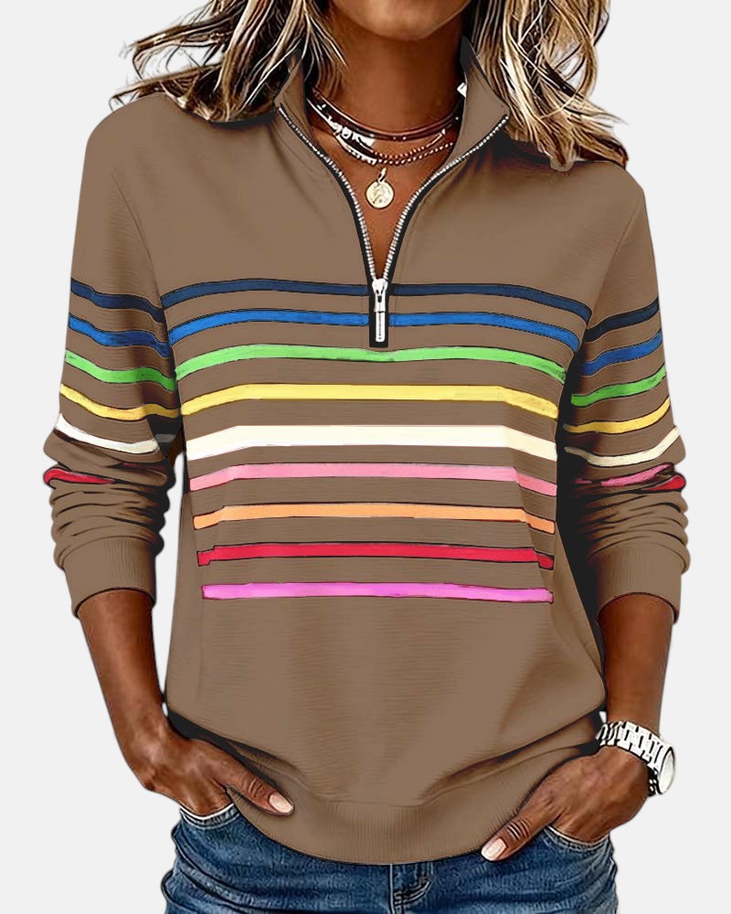 Marie | Rainbow Striped Zip Sweater