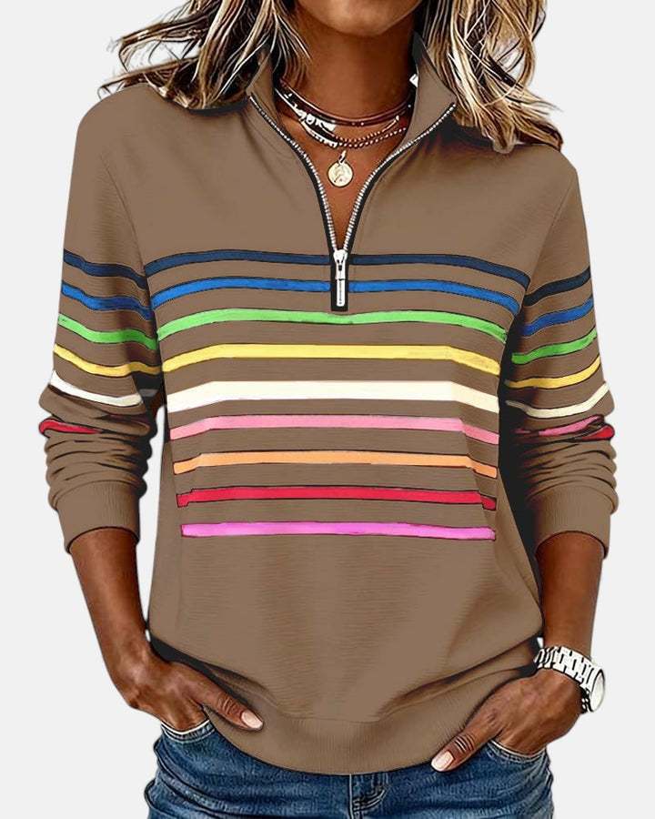 Marie | Rainbow Striped Zip Sweater