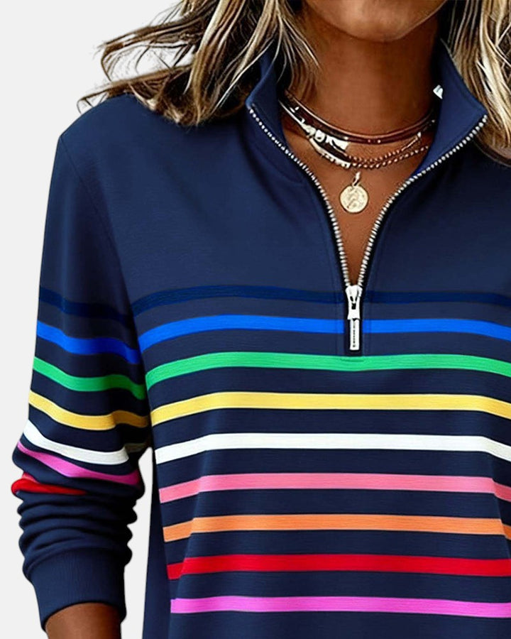 Marie | Rainbow Striped Zip Sweater